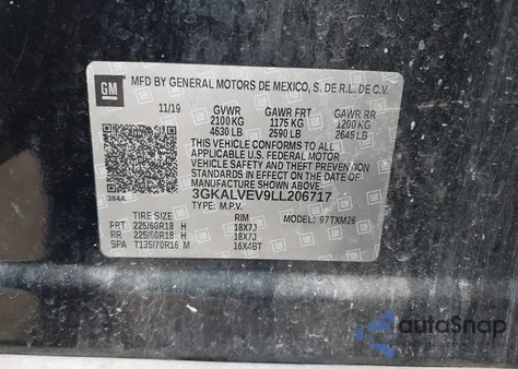 2020 GMC Terrain Awd Slt z USA, uszkodzony, nr VIN 3GKALVEV9LL206717